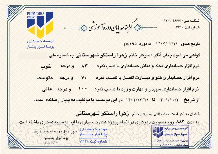 مدرک شرکتی ارائه شده در دوره حسابداری